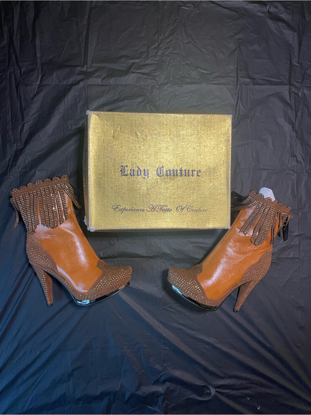 Lady Couture Brown Fringe High-Heel Ankle Boots